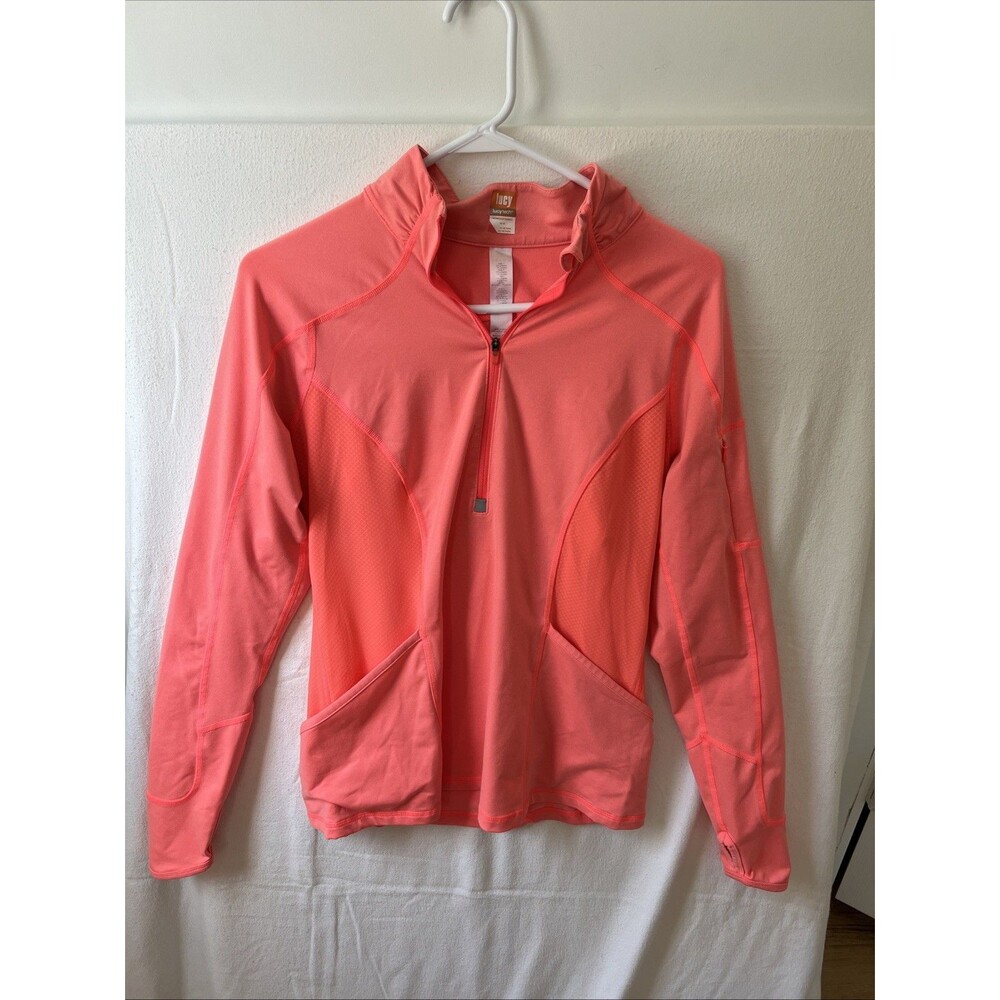Lucy I Run This Tech Yoga Women's 1/2 Zip Active Jacket Size M Salmon